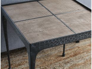 Hammered Iron End Table with Reclaimed Pine Top