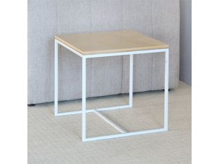 Blonde Wood Top With White Base  End Table 