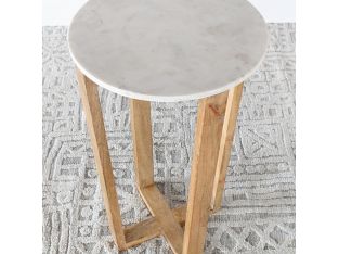 Mango Wood And Marble End Table - 30H