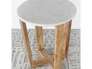 Mango Wood And Marble End Table - 20H