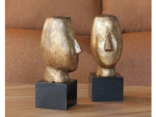 Pair Of Gold Abstract Head Sculptures--Cleared Décor