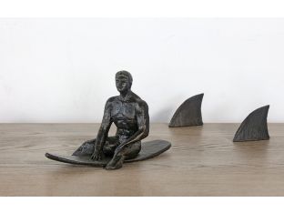 Surfer Sculpture With Two Shark Fin- Cleared Decor