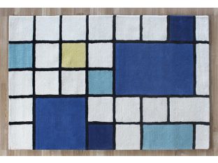Mid-Cen Grid Handmade Wool Hooked Rug 4' X 6' 