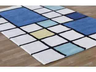 Mid-Cen Grid Handmade Wool Hooked Rug 4' X 6' 