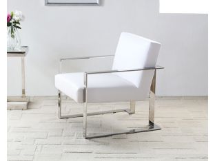 White Leatherette and Polished Stainless Steel Lounge Chair