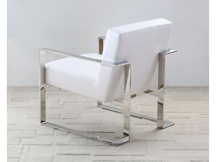 White Leatherette and Polished Stainless Steel Lounge Chair