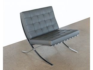 Gray Leather Barcelona Style Lounge Chair