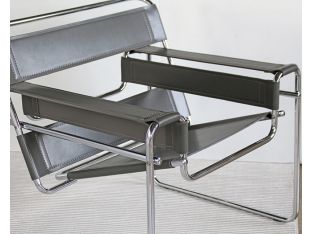 Gray Leather Wassily Style Lounge Chair
