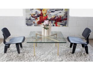 Barcelona Style Coffee Table with Brass Base
