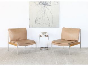 Buff Leather Lounge Chair W/ Steel And Ash Accents
