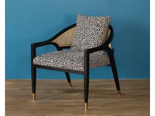 Black And White Maze Fabric Lounge Chair With Cane