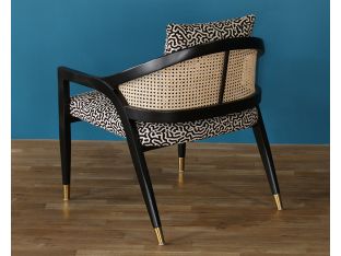 Black And White Maze Fabric Lounge Chair With Cane