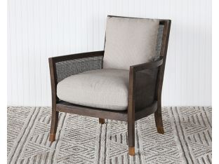 Linen And Cane Lounge Chair With Brass Capped Feet