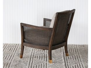 Linen And Cane Lounge Chair With Brass Capped Feet