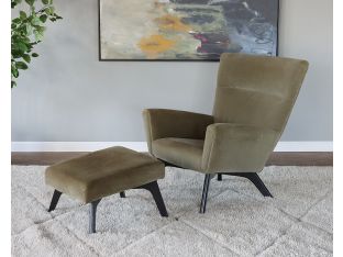 Green Velvet Lounge Chair and Ottoman