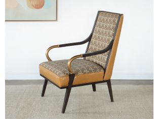 Upholstered Lounge Chair with Brass Gooseneck Arm 