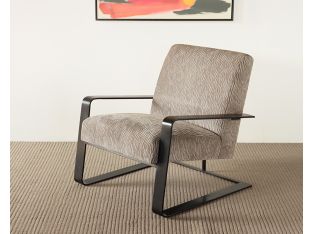Carved Grey Chenille Lounge Chair with Black Metal