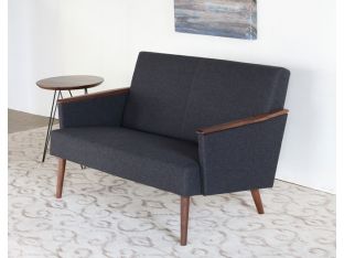 Gray Wool Loveseat with American Walnut Arms and Legs