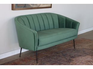 Moss Velvet Green Channeled Back Loveseat