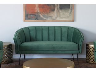 Moss Velvet Green Channeled Back Loveseat