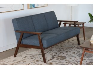 Blue Loveseat with Wood Arms