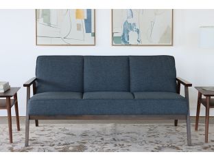 Blue Loveseat with Wood Arms