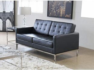 Black Leather Knoll Style Loveseat