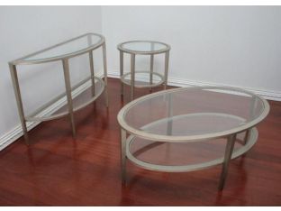 Matte Silver Round End Table with Undershelf