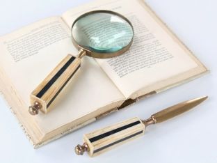 Bone & Antique Brass Letter Opener and Magnifying Glass Set