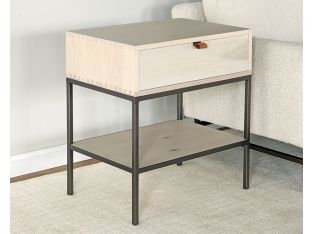 Light Poplar 1 Drawer Nightstand with Leather Pull