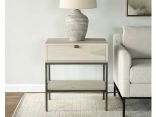 Light Poplar 1 Drawer Nightstand with Leather Pull