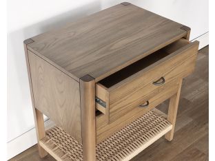 Danish Style Ash Nightstand with Woven Shelf