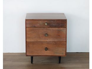 Reclaimed Wood Nightstand with Antique Brass Pulls and Iron Legs