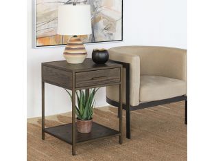Oak Nightstand W/Rubbed Bronze Frame