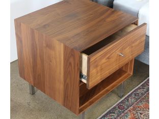 Walnut Nightstand With Stainless Base