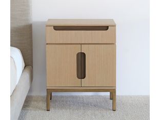 Light Laminated Oak With Brass Hardware Nightstand