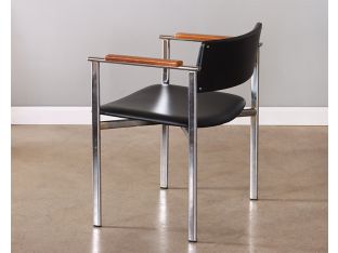 Black Leather Office Chair w/Wood Arm Accent