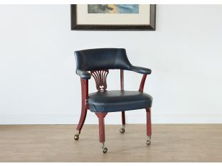 Dark Navy Leather Chippendale Style Office Chair