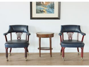 Dark Navy Leather Chippendale Style Office Chair