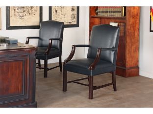 Dark Slate Leather Upholstered Armchair