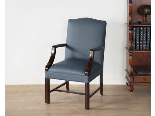 Slate Blue Leather Upholstered Armchair