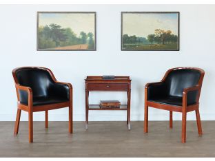 Black Leather Arm Chair with Wood Frame