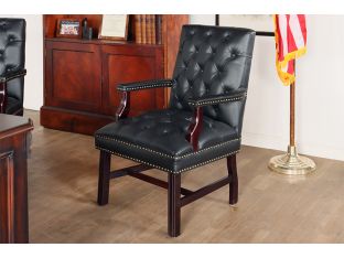 Tufted Anchor Grey Leather Armchair with Nail Head Trim