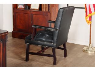 Tufted Anchor Grey Leather Armchair with Nail Head Trim