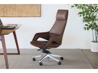 Ultra-Modern Brown Leather Tall Back Office Chair