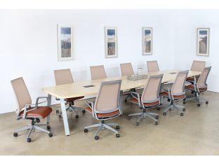 Dove Grey Conference Chair With Saddle Brown Seat