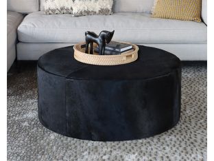 Large Black Hide Ottoman 