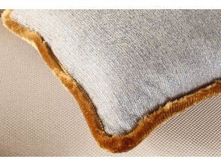Textured Blue Gray Pillow with Brown Fringe