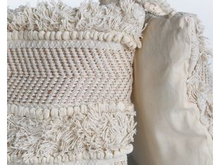 White Copper Fringe Pillow