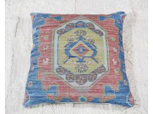 Saffron, Orange & Blue Tribal Pillow